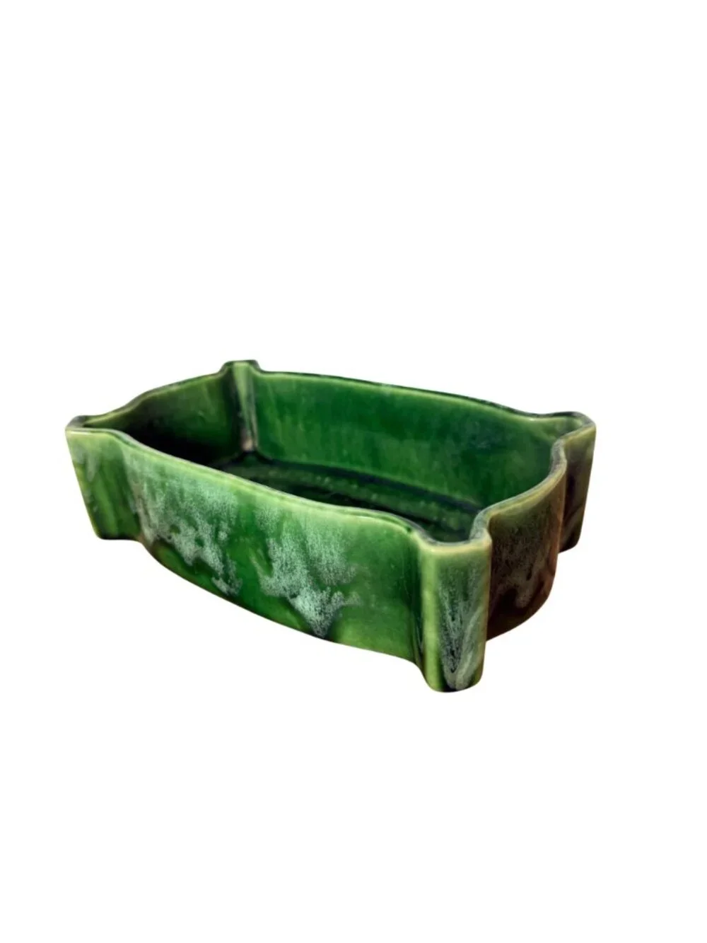 Vintage USA Green Glazed Ceramic Planter Scalloped Pottery Rectangular UPCO 295